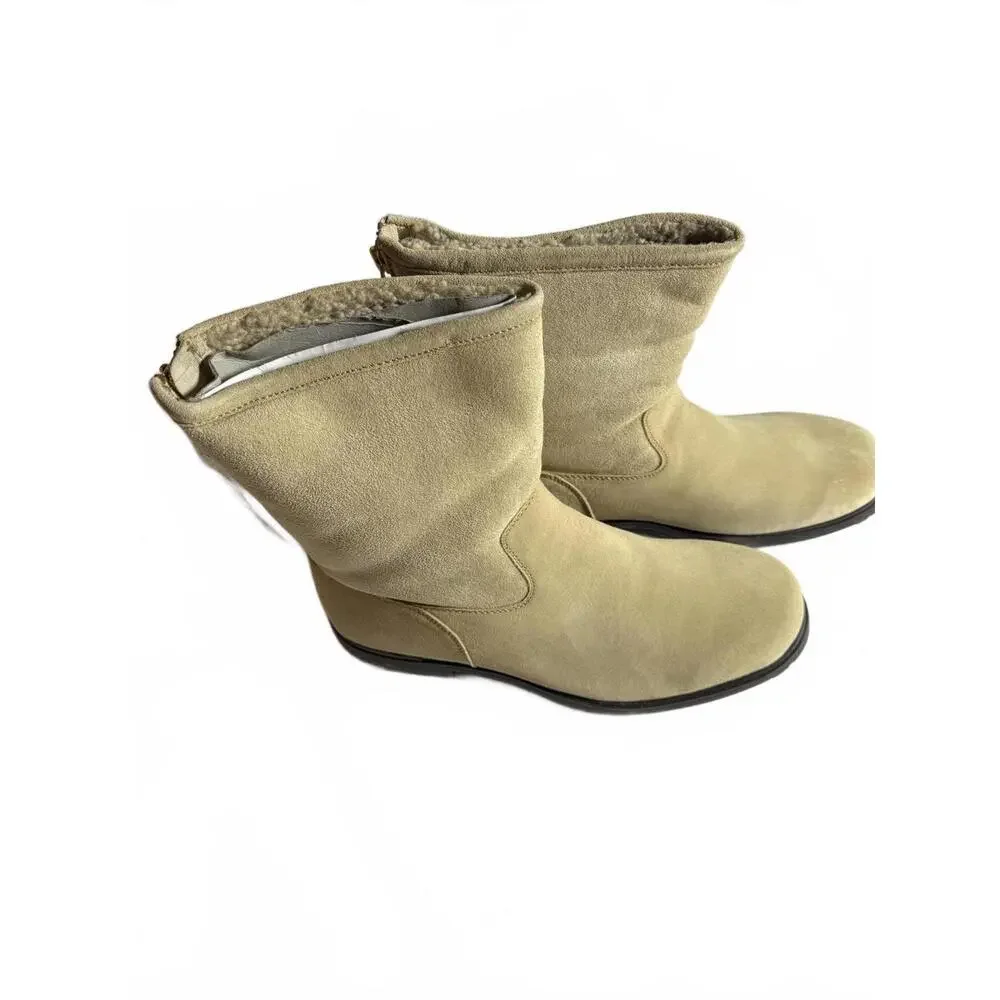 Lands' End NWT Mens‎ Faux Light Tan Shearling Boot Size 13. Back Zipper Trendy